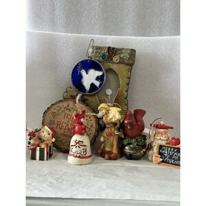 Vintage to Modern Lot of‎ 8 Ornaments Christmas Decorations Cat Bird Santa Bear